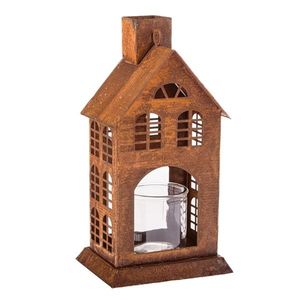 Sfeșnic metalic cu sticlă Rustic, 11 x 25 x 11 cm imagine