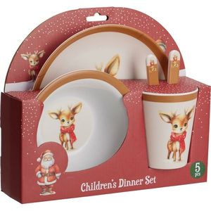 Set de masă pentru copii din melamină, 5 piese, Renul, maro imagine