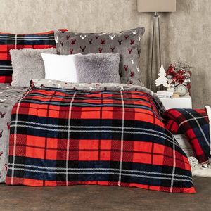 Lenjerie de pat din microflanelă 4Home Carouri roșu, 140 x 200 cm, 70 x 90 cm imagine