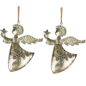 Decorație de Crăciun suspendată Înger 2 buc., metal, auriu, 16 x 1 x 13 cm imagine