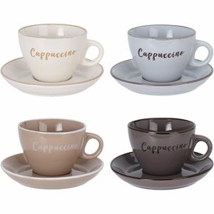 Set of 4 stoneware cups with saucers Cappuccino220 ml, mix of colours imagine