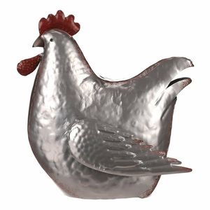 Decorațiune metalică Găină argintie, 28 x 15 x 30cm imagine