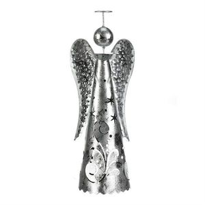 Decorație metalică de Crăciun Înger pentrulumânare de ceai, argintiu imagine