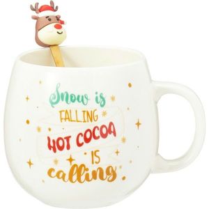 Cana de porțelan de Crăciun cu linguriță Ren, 550ml imagine