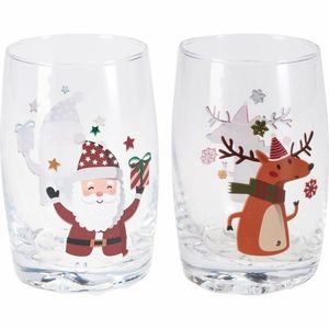 Set de 2 pahare cu Moș Crăciun și Renul 250 ml, roșu imagine
