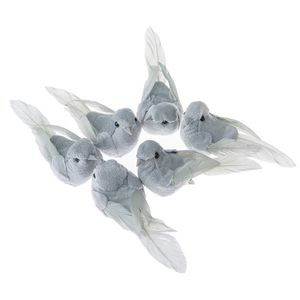 Set de păsări gri cu clemă, 8, 5 cm, 6 bucăți imagine