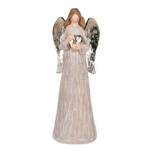 Decorație Înger cu aripi aurii și inimă, poliresin, maro, maro imagine