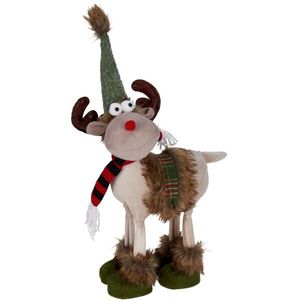Decorațiune de Crăciun Ren cu eșarfă roșu-negru, 23 x 15 x 37 cm, verde imagine
