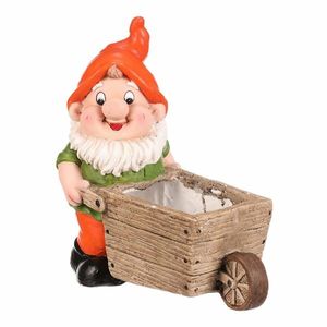 Decorațiuni de grădină Pitic cu roabă, portocaliu, 31 x 16 x 33 cm, portocaliu imagine