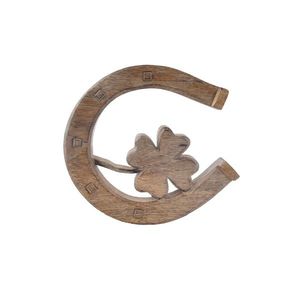 InDecor Decorațiune de perete din lemn de mangoPotcoavă cu trifoi, 20 x 21, 5 x 2, 5 cm imagine