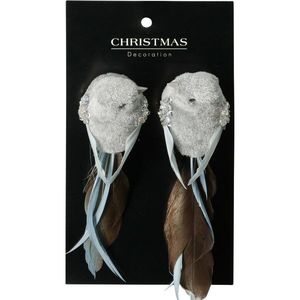 Set de decorațiuni de Crăciun Păsărică, gri, 14x4x4cm, cu clemă, SET DE 2 BUCĂȚI, gri imagine