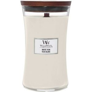 Lumânare parfumată vază mare WoodWick White Teak, 609 g imagine