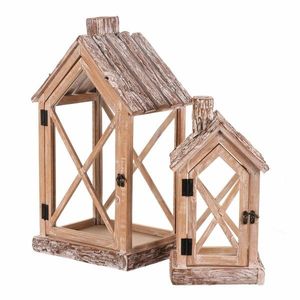 Set de felinare din lemn în formă de căsuță, 2 bucăți imagine