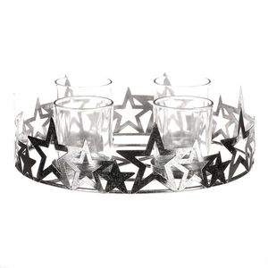 Sfeșnic de Advent Stele, argintiu, metal, diametru25 cm imagine