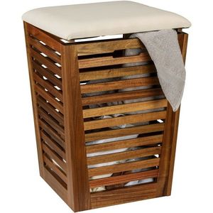 Wenko Coș pentru rufe murdare din salcâm cu scaunFondi 55 l imagine