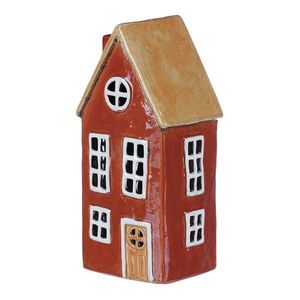 Suport lumânare Casă roșu, ceramică, 1 x 9 x 23 cm imagine
