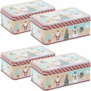 Set de 4 cutii metalice de Crăciun Holly Jolly, 16 × 11 × 5, 6 cm, S imagine