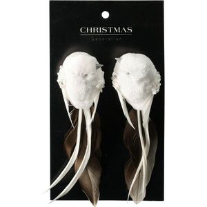 Set de decorațiuni de Crăciun Păsărică, albă, 14x4x4 cm, cu clemă, SET DE 2 BUCĂȚI, alb imagine