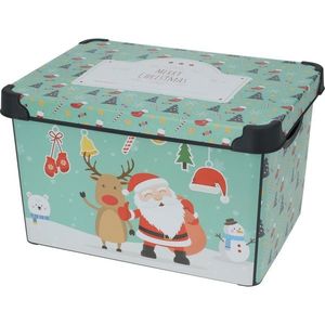 Cutie de depozitare cu capac Merry Christmas, 22l, turcoaz, 40x23x30cm, turcoaz imagine