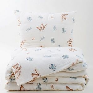 Lenjerie de pat din muselină Matex Fluturi, 140 x 200 cm, 70 x 90 cm imagine