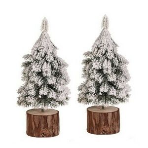 Decorațiune de Crăciun Brad pe butuc, 19 cm, acoperit cu zăpadă, SET DE 2 BUCĂȚI imagine