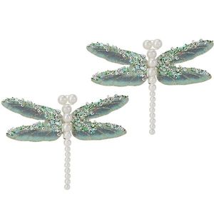 Set de decorațiuni de Crăciun Libelula, verde, 13x9x1, 5 cm, cu clemă, SET DE 2 BUCĂȚI, verde imagine