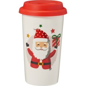 Cană din gresie ceramică cu capac Santa 400 ml, roșu imagine