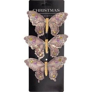 Set de decorațiuni de Crăciun Fluturi, auriu, 12x8x2cm, cu clemă, SET DE 3 PIESE, auriu imagine