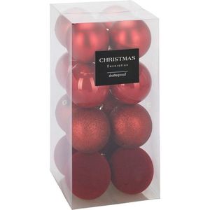 Set de 16 ornamente de Crăciun Festive Sparkles, roșu, diametru 8 cm, plastic, roșu imagine