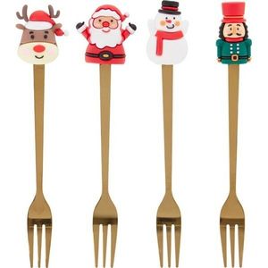 Set of 4 gold forks with Christmas decoration imagine