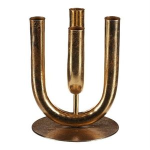 Sfeșnic metalic cu 4 brațe pentru lumânări conice, auriu, 14 x 14 x 18 cm imagine