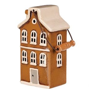 Suport de lumânare Casa cu mâner, maro, ceramică, 13 x 10 x 37 cm imagine