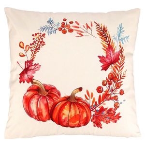 Pernă cu umplutură Dovleac și frunze, crem, 45 x 45 cm imagine