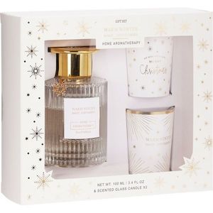 Set cadou Aroma Warm Winter, parfum Cozy Flannel, difuzor + 2x lumânare, argintiu imagine