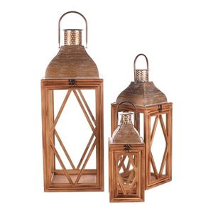 Set de 3 felinare din lemn Gineta, maro imagine