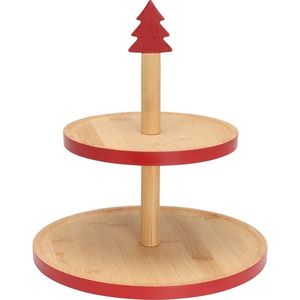 Etajeră din bambus pentru dulciuri, 2 etaje, roșu, roșu imagine