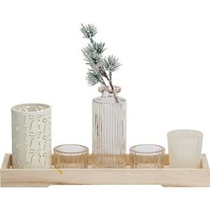 Set de sfeșnice pe tavă din lemn Winter Time, 6bucăți, 10, 5 x 32, 5 cm imagine