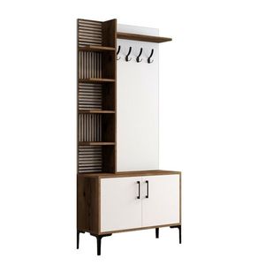 Cuier cu dulap pentru pantofi și rafturi ViyanaWalnut and White, maro imagine