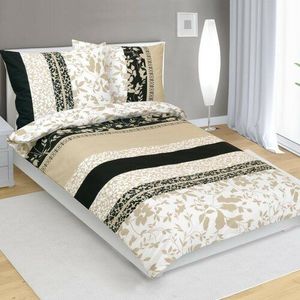 Bellatex Lenjerie de pat din bumbac Frunze bej, negru, 140 x 200 cm, 70 x 90 cm imagine