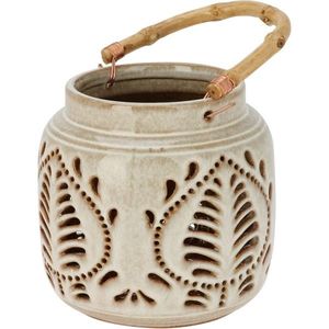 Felinar din porțelan cu mâner din bambus 14, 5 x14 cm, bej, bej imagine