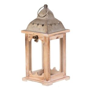 Felinar din lemn cu acoperiș metalic, înălțime 29cm, natural imagine