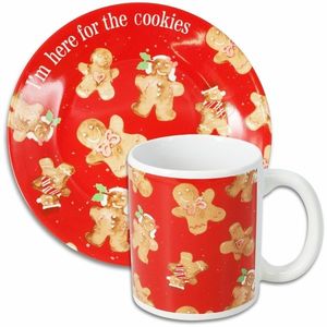 Set de cană și farfurie din gresie ceramică Cookies, roșu imagine