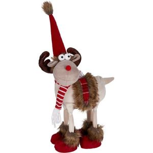 Decorațiune de Crăciun Ren cu eșarfă roșu-albă, 23 x 15 x 37 cm, roșu imagine