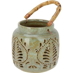 Felinar din porțelan cu mâner din bambus 14, 5 x14 cm, verde, verde imagine
