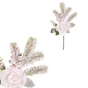 Ramură artificială acoperită cu zăpadă șitrandafir, 25 x 40 cm imagine