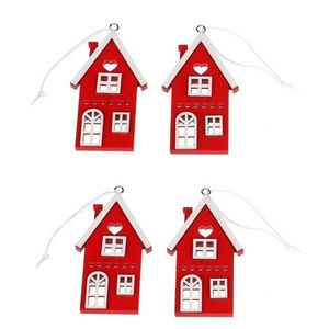 Casă suspendată din lemn, roșie, înălțime 9 cm, SET DE 4 imagine