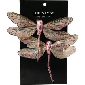 Set de decorațiuni de Crăciun Libelula roz, 13, 5cm, 2 bucăți, roz imagine