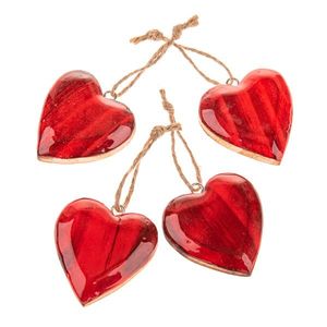 Inimă suspendată din lemn, set de 4 bucăți, roșie, roșu imagine