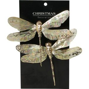 Set de decorațiuni de Crăciun Libelula aurie, 13, 5cm, 2 bucăți, auriu imagine