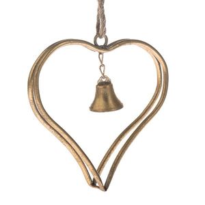 Inimă metalică suspendată cu clopoțel Christmas Gold, 16, 5 cm imagine